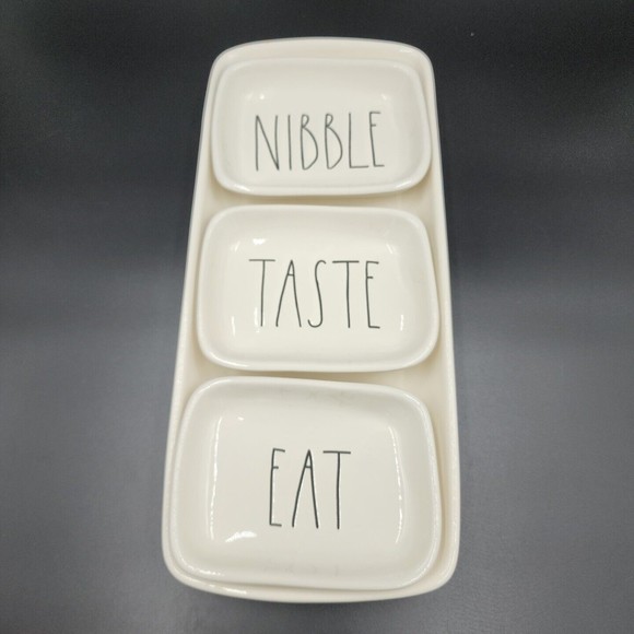 Rae Dunn Snack Set Eat Nibble Taste Dishes Plus Tray Magenta 4 Piece - Picture 1 of 8